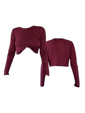 NWOT Long Sleeve Twist Front Crop Top - Burgundy